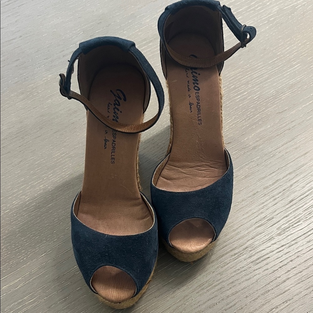 Navy Suede Espadrille Wedge Sandals